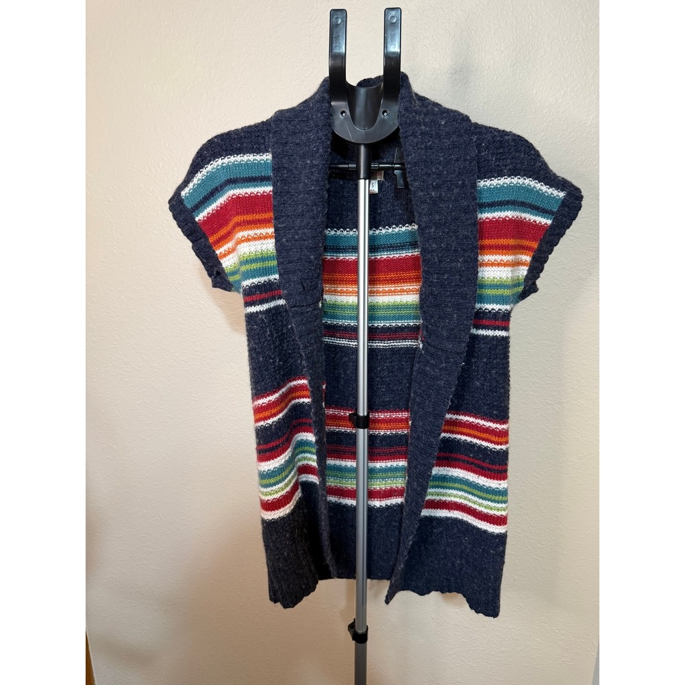Mossimo Supply Co Womens Small Navy Blue Striped Short Sleeve Cardigan Sweater